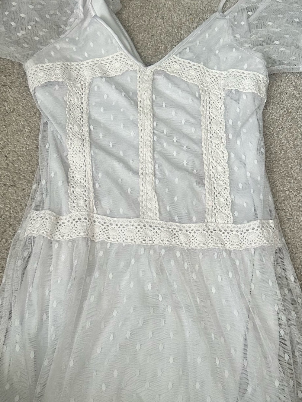 Girls Cream Swiss Dot Lace-Trim Formal Dress